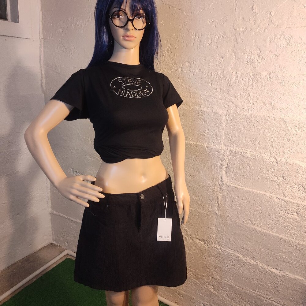 NWT Kensie Jeans "The Skirt" Black Corduroy Mini Skirt Size 10/30